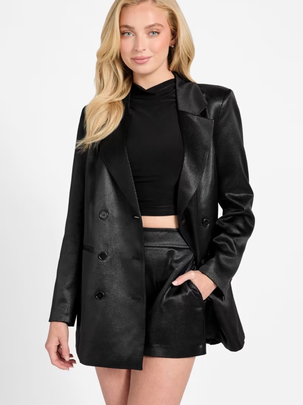 Guess Jemma Pinstriped Tuxedo Blazer